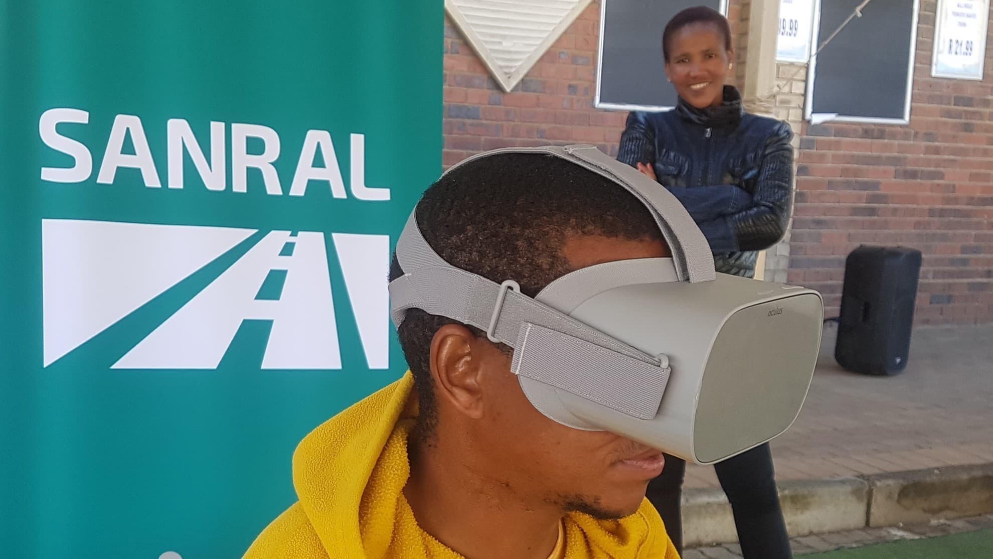 Participant reacting to the distracted driving simulation