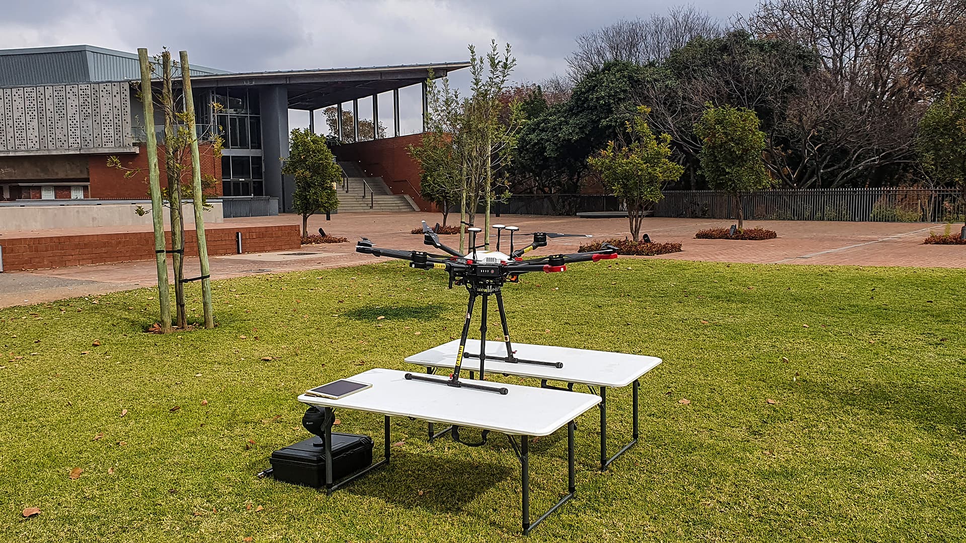 360 degree aerial drone panorama over landscape
