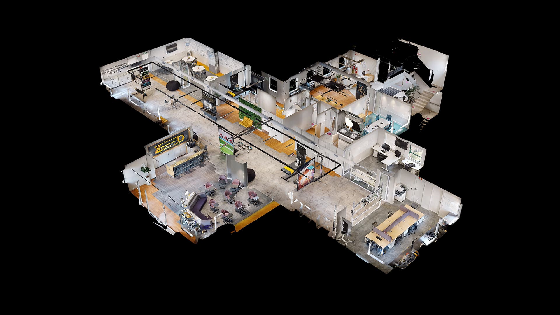 Dollhouse view of an interior virtual tour