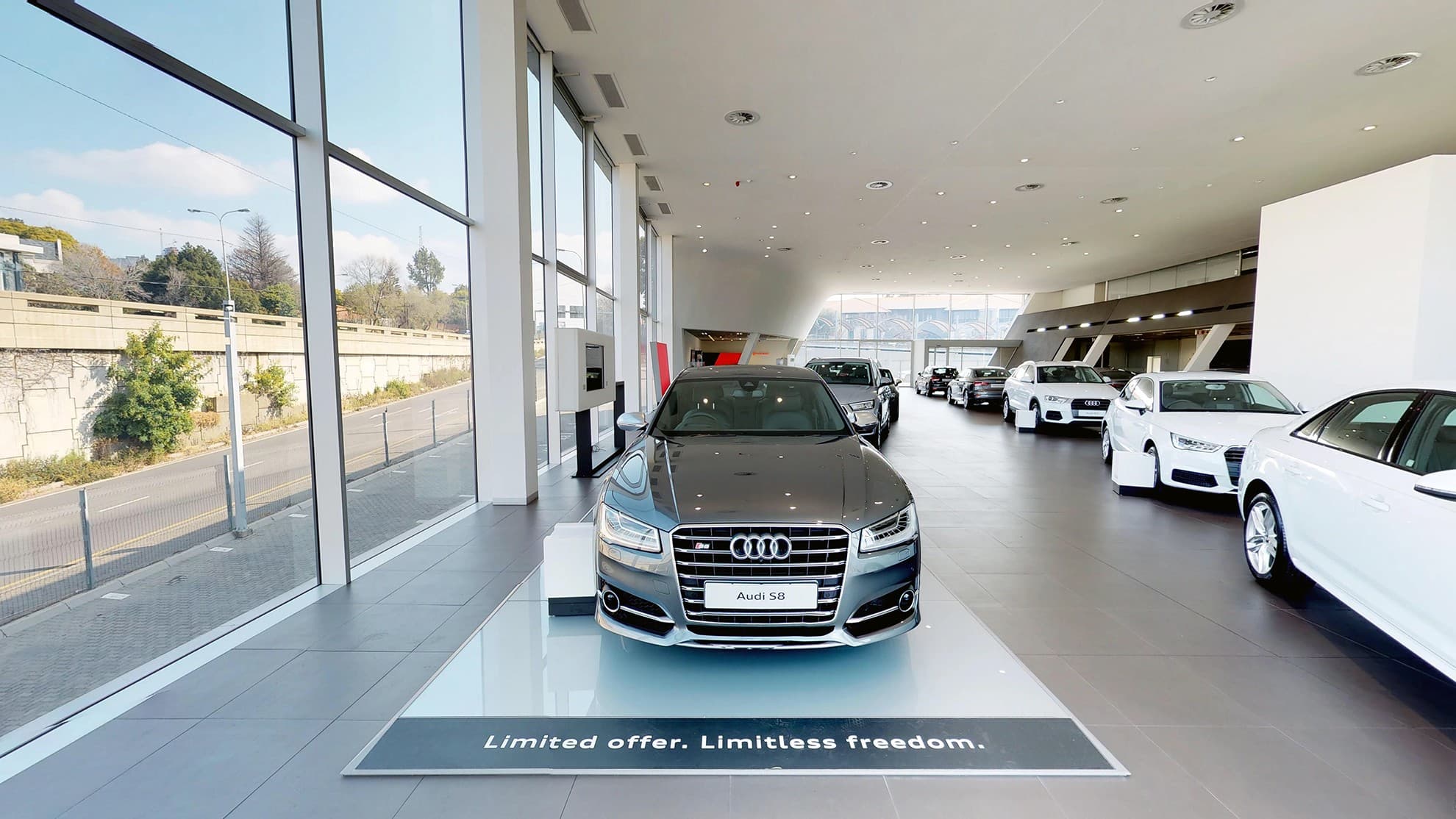 Vehicles inside the Audi Sandton showroom