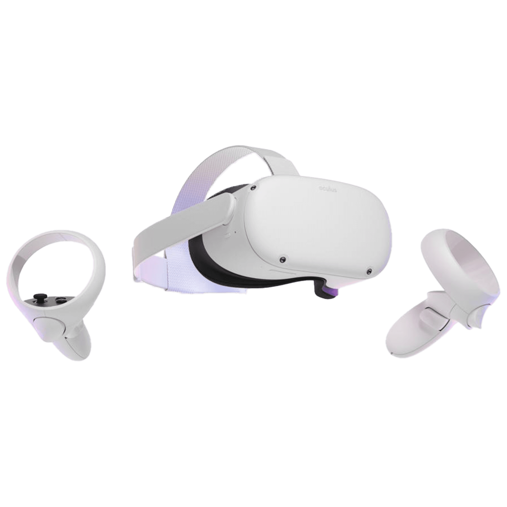 White Meta Quest 2 headset with two Touch controllers