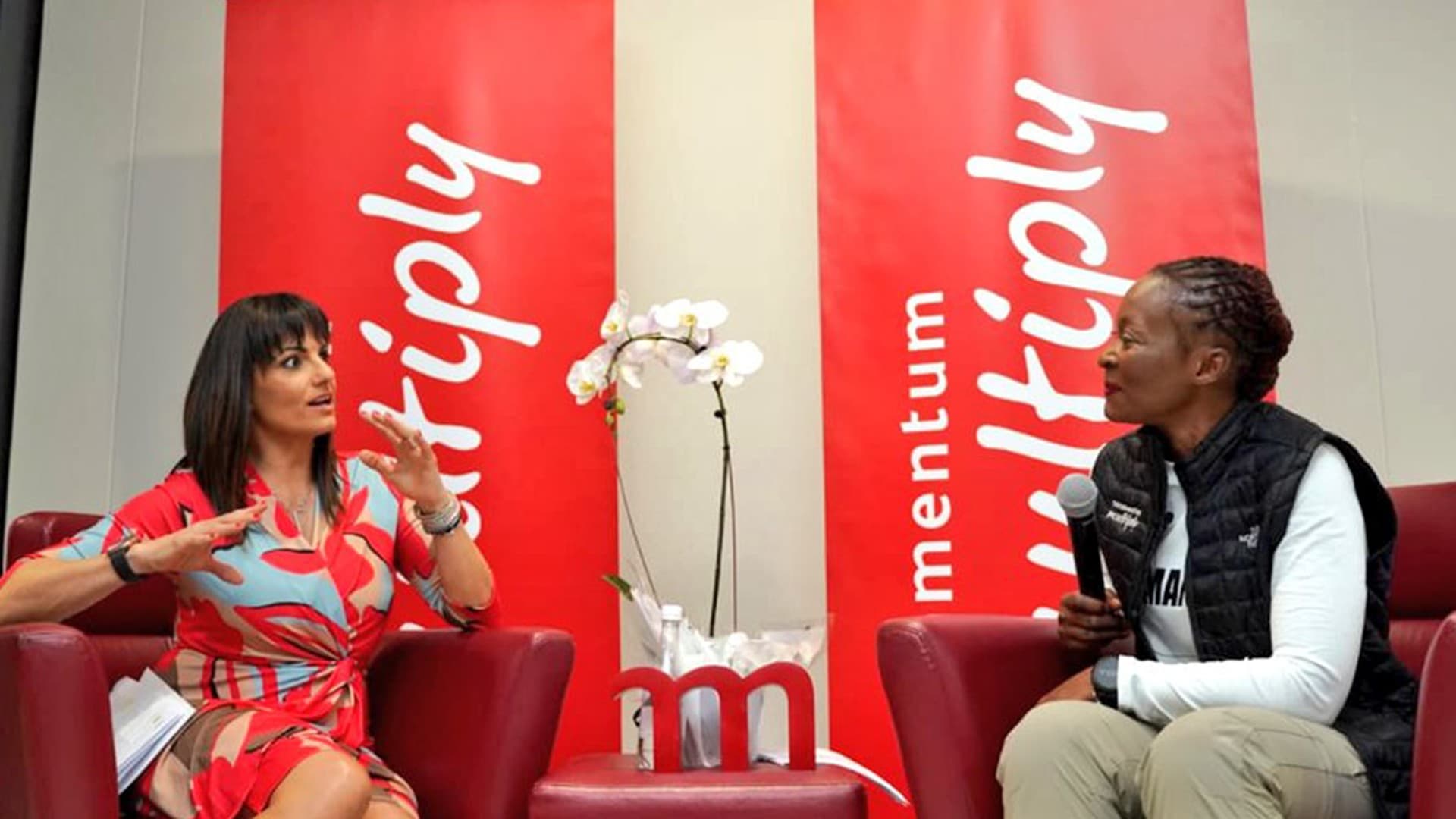 Saray Khumalo speaking to media representatives at the Momentum brand launch