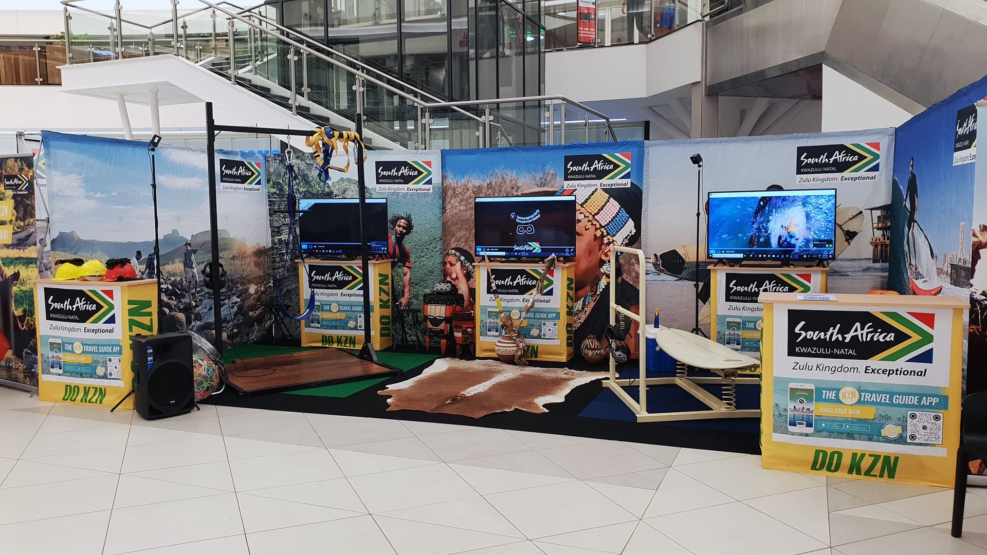 Visitors experiencing the KwaZulu-Natal VR tourism stand in Botswana