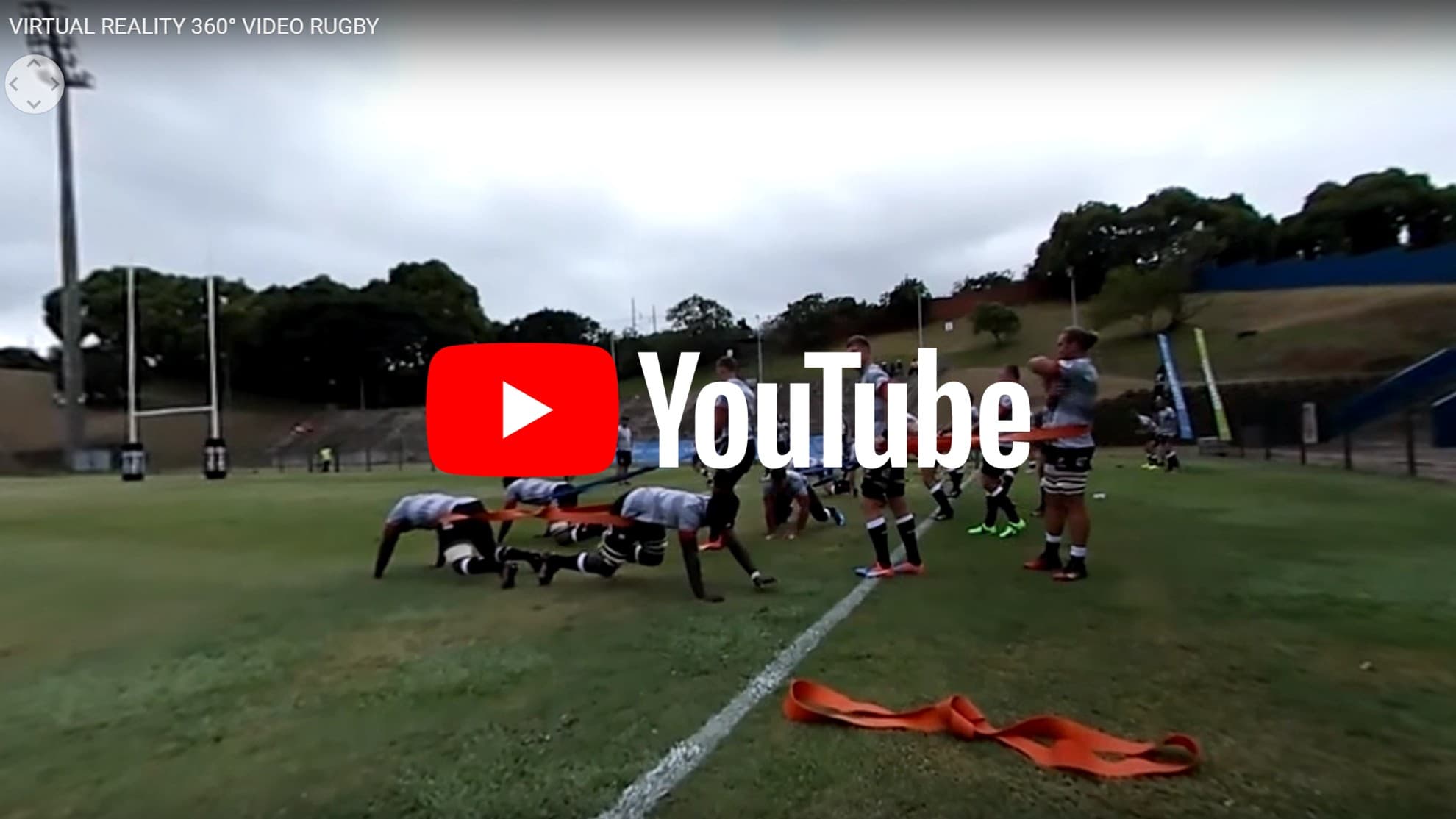 Rugby players practising on a field in a 360-degree video