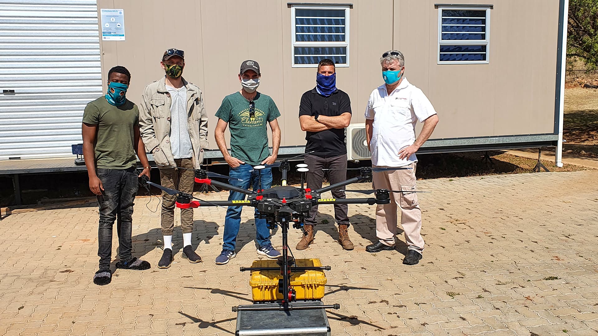 The drone production crew with their equipment