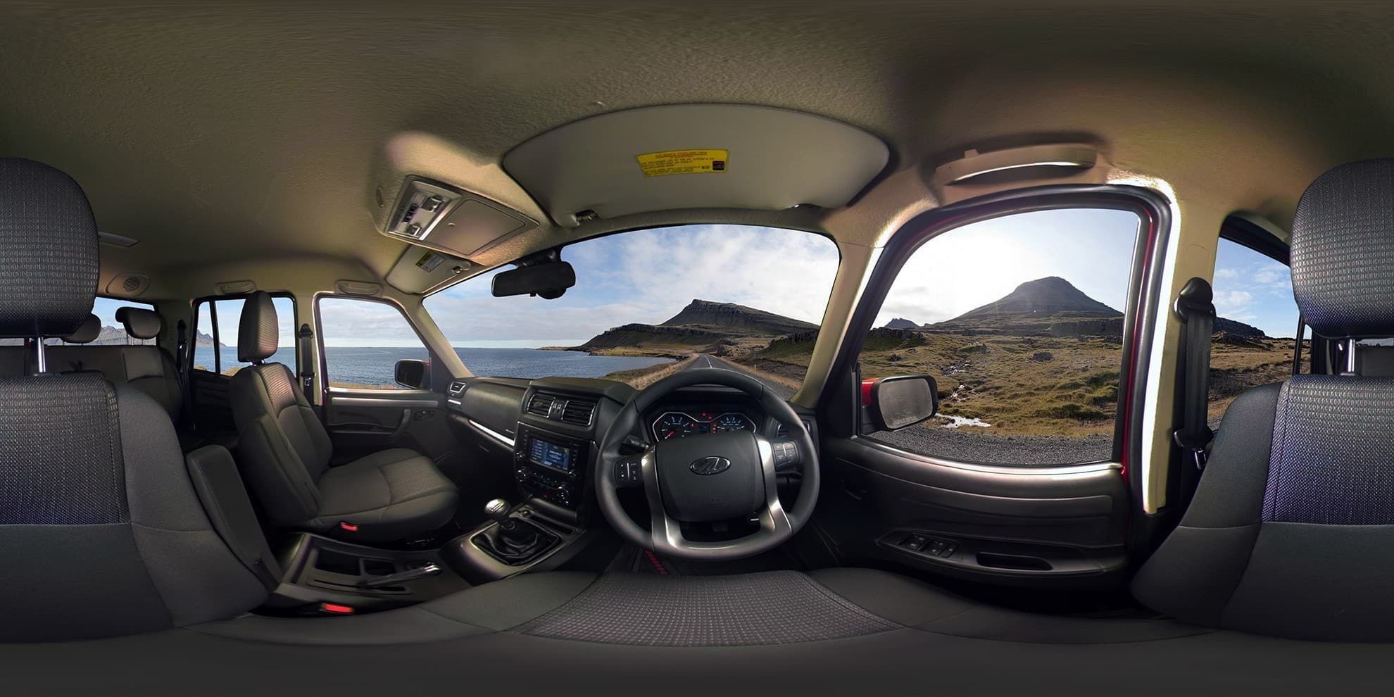 Panoramic photograph of the Mahindra Pik-Up Double Cab interior