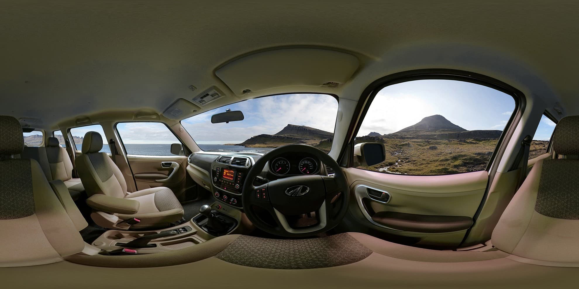 Panoramic photograph of the Mahindra TUV 300 interior