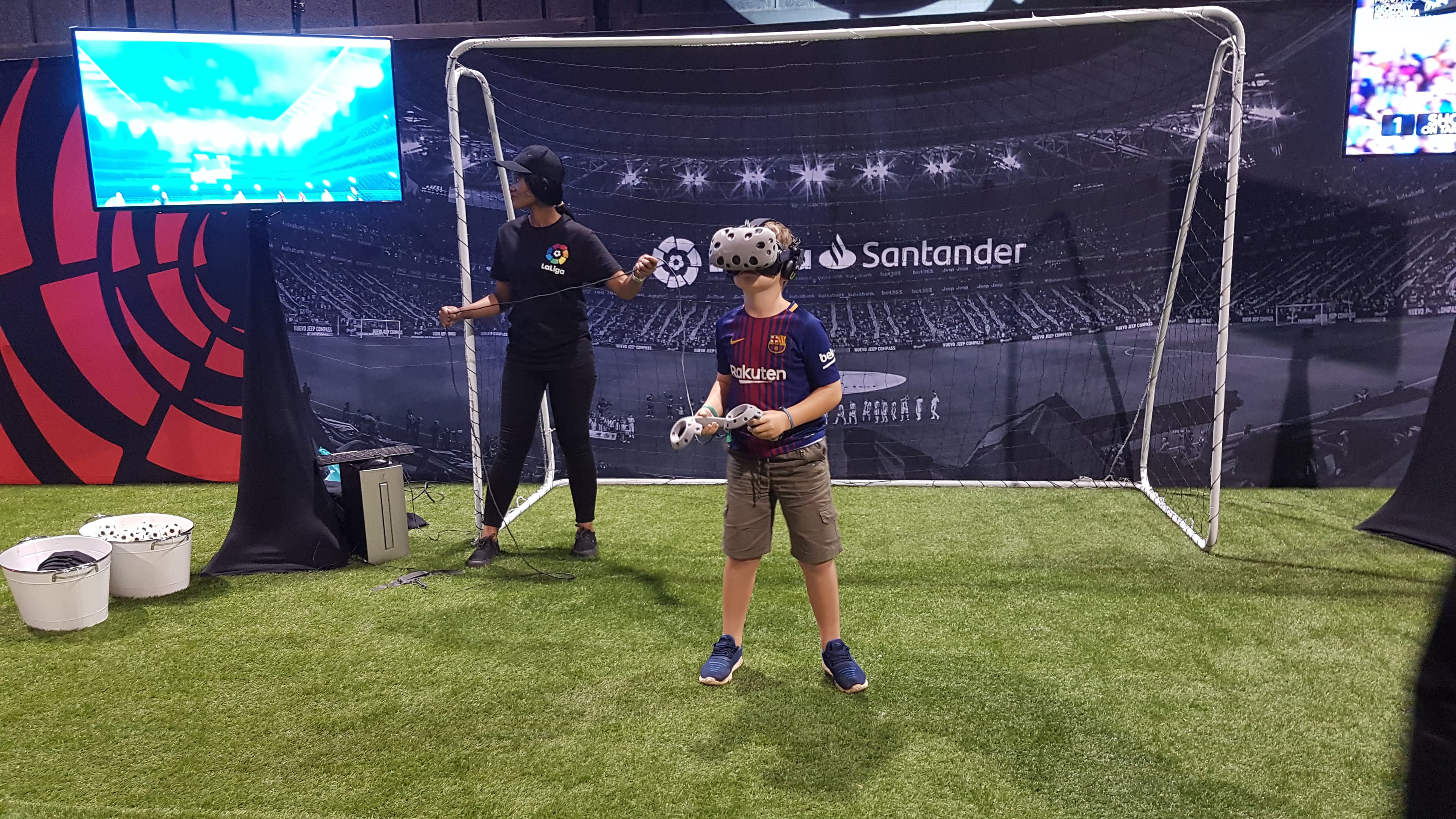 HTC Vive VR soccer headset in action