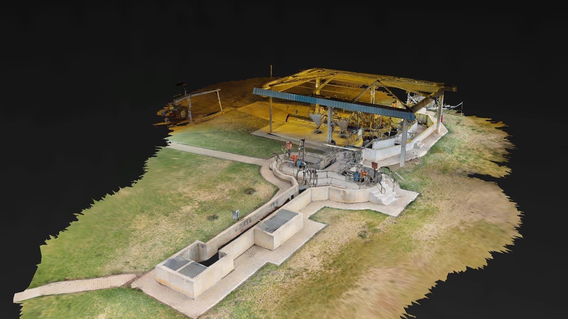 Dollhouse view of an industrial water treatment plant