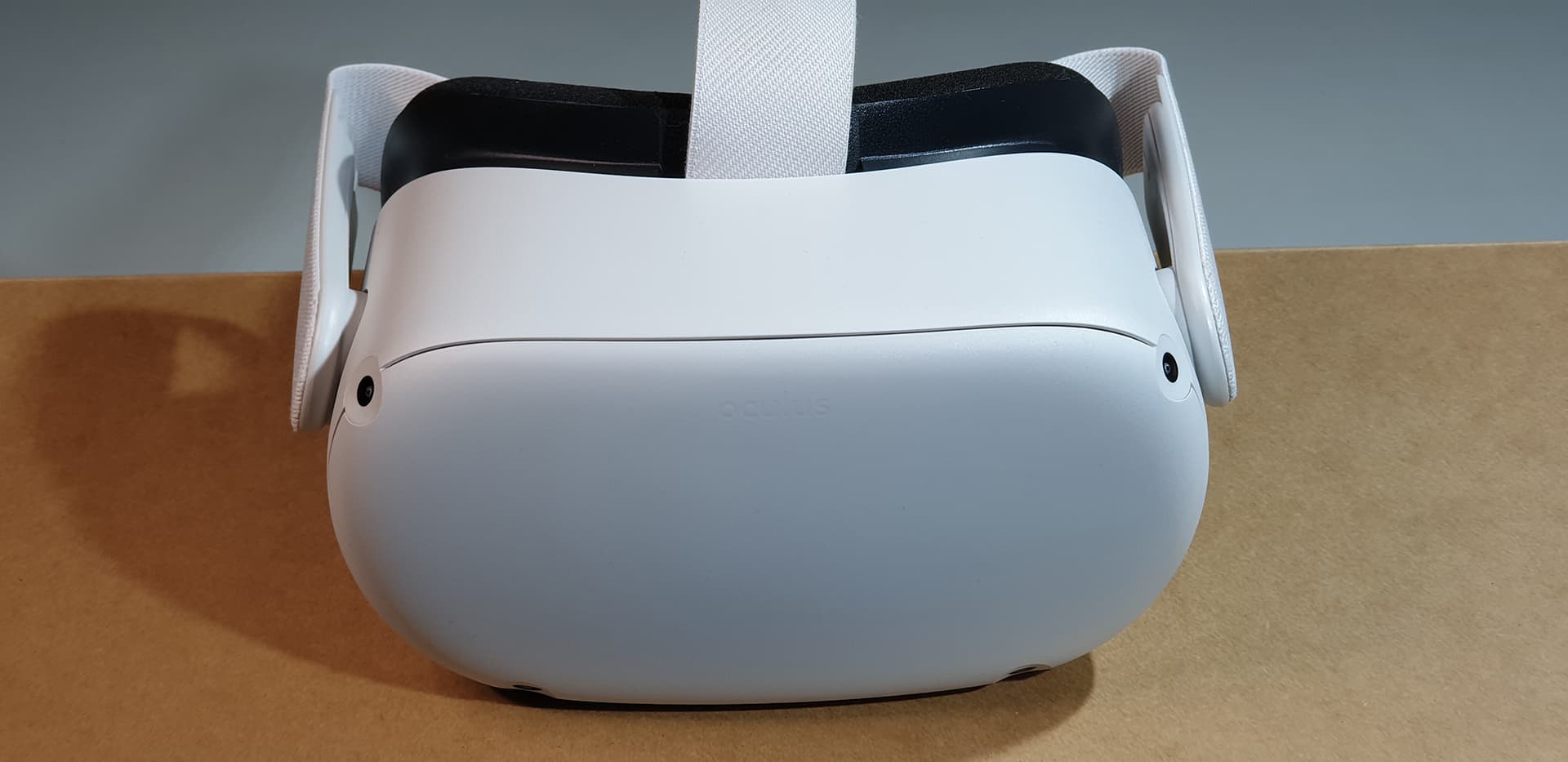 White Oculus Quest 2 standalone VR headset viewed from the front