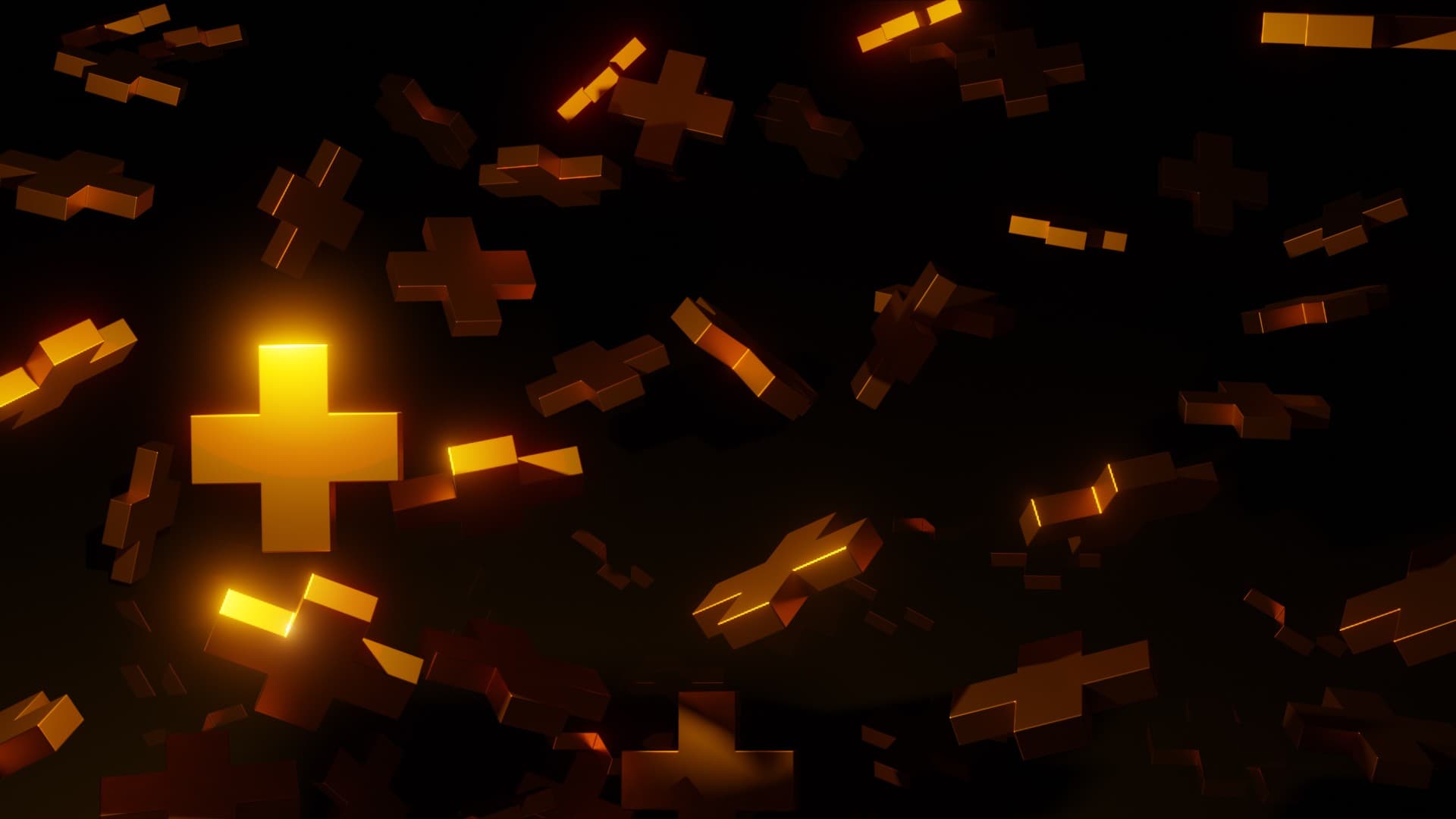 A 3D scene with illuminated plus symbols representing optional event features