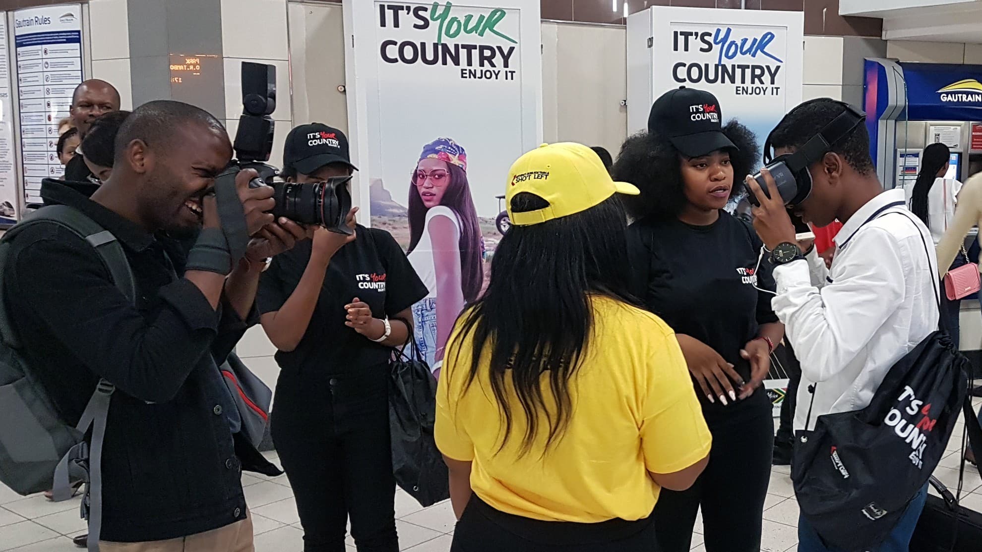 A group of visitors at a tourism VR activation